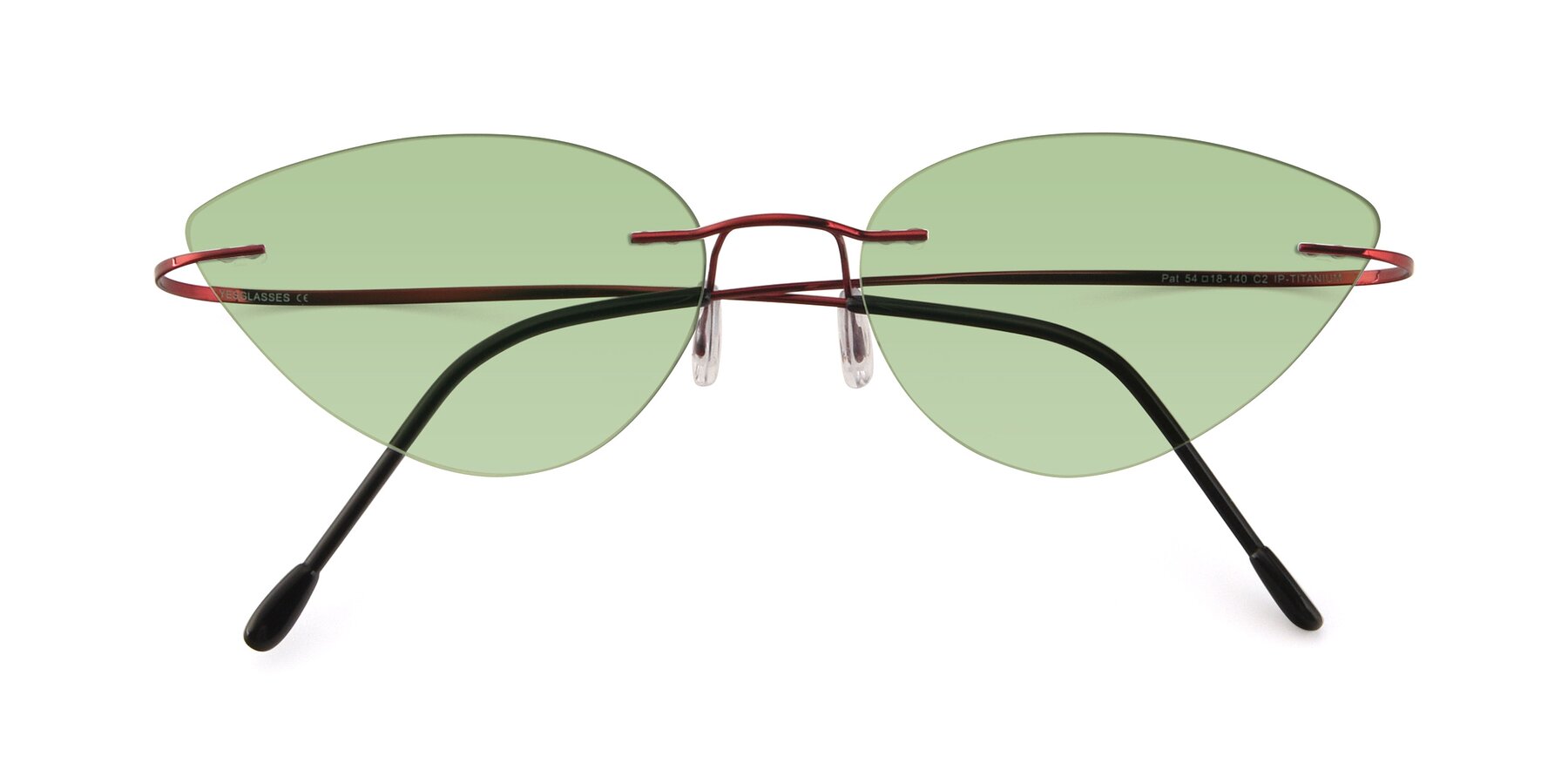 Folded Front of Pat in Wine with Medium Green Tinted Lenses