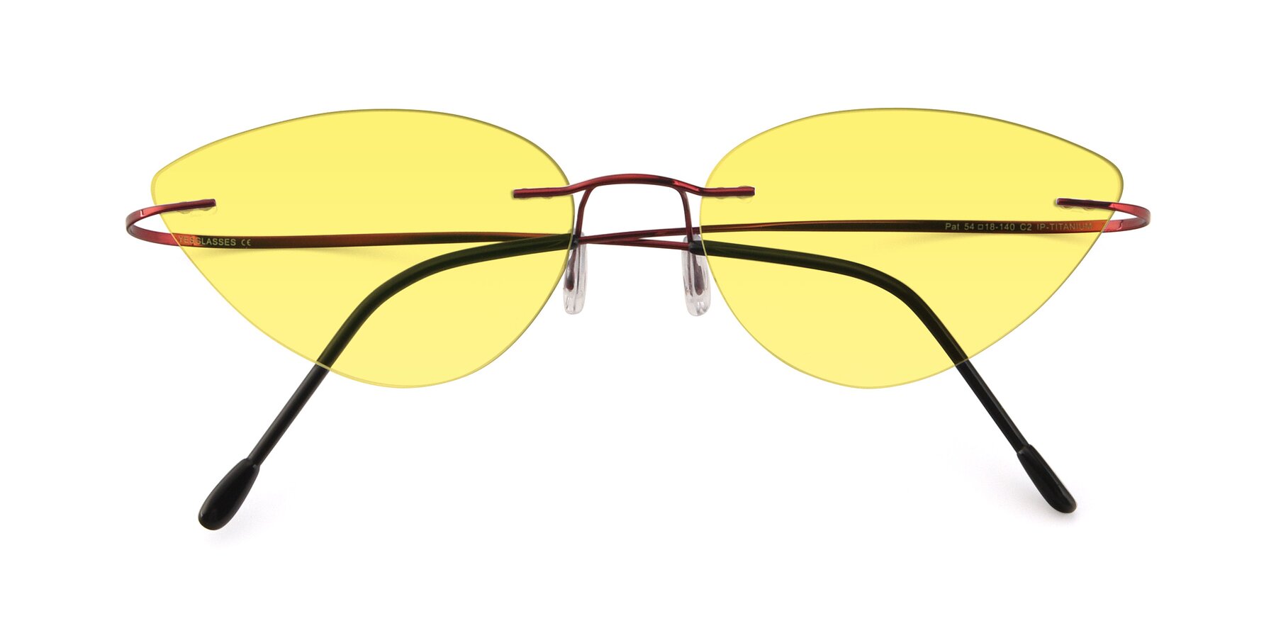 Folded Front of Pat in Wine with Medium Yellow Tinted Lenses