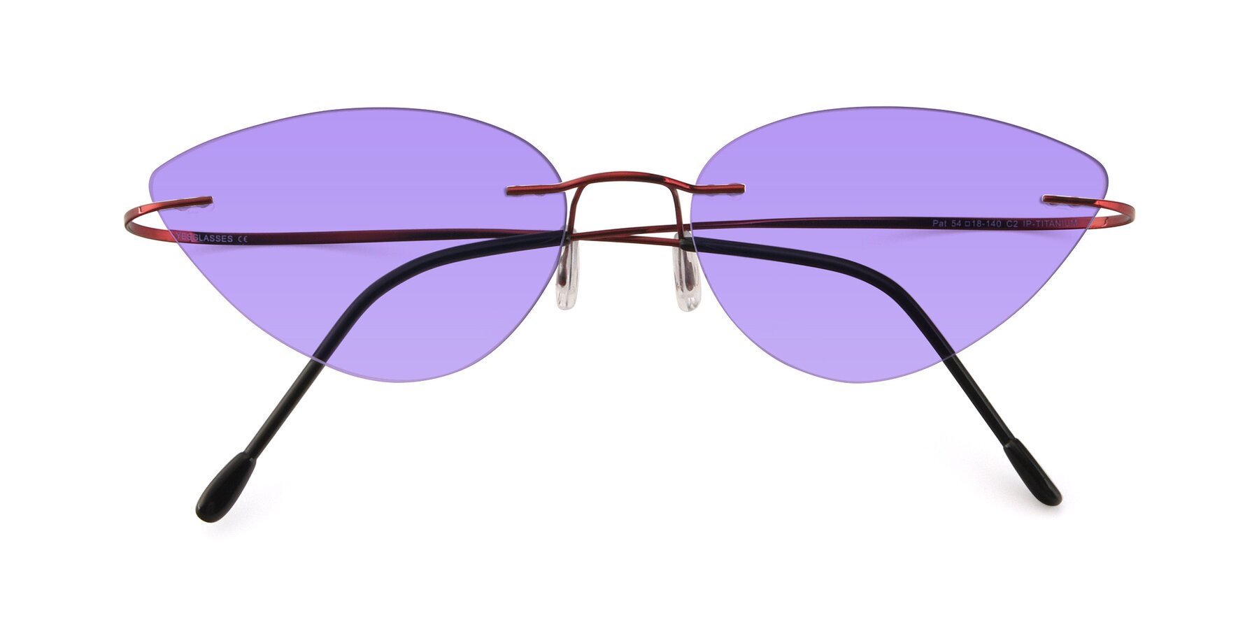 Folded Front of Pat in Wine with Medium Purple Tinted Lenses
