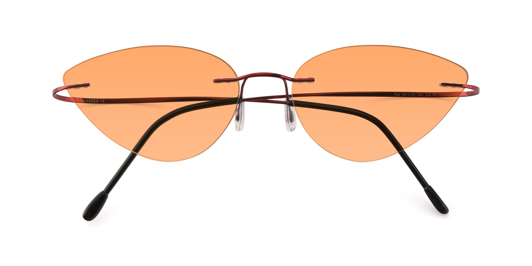 Folded Front of Pat in Wine with Medium Orange Tinted Lenses