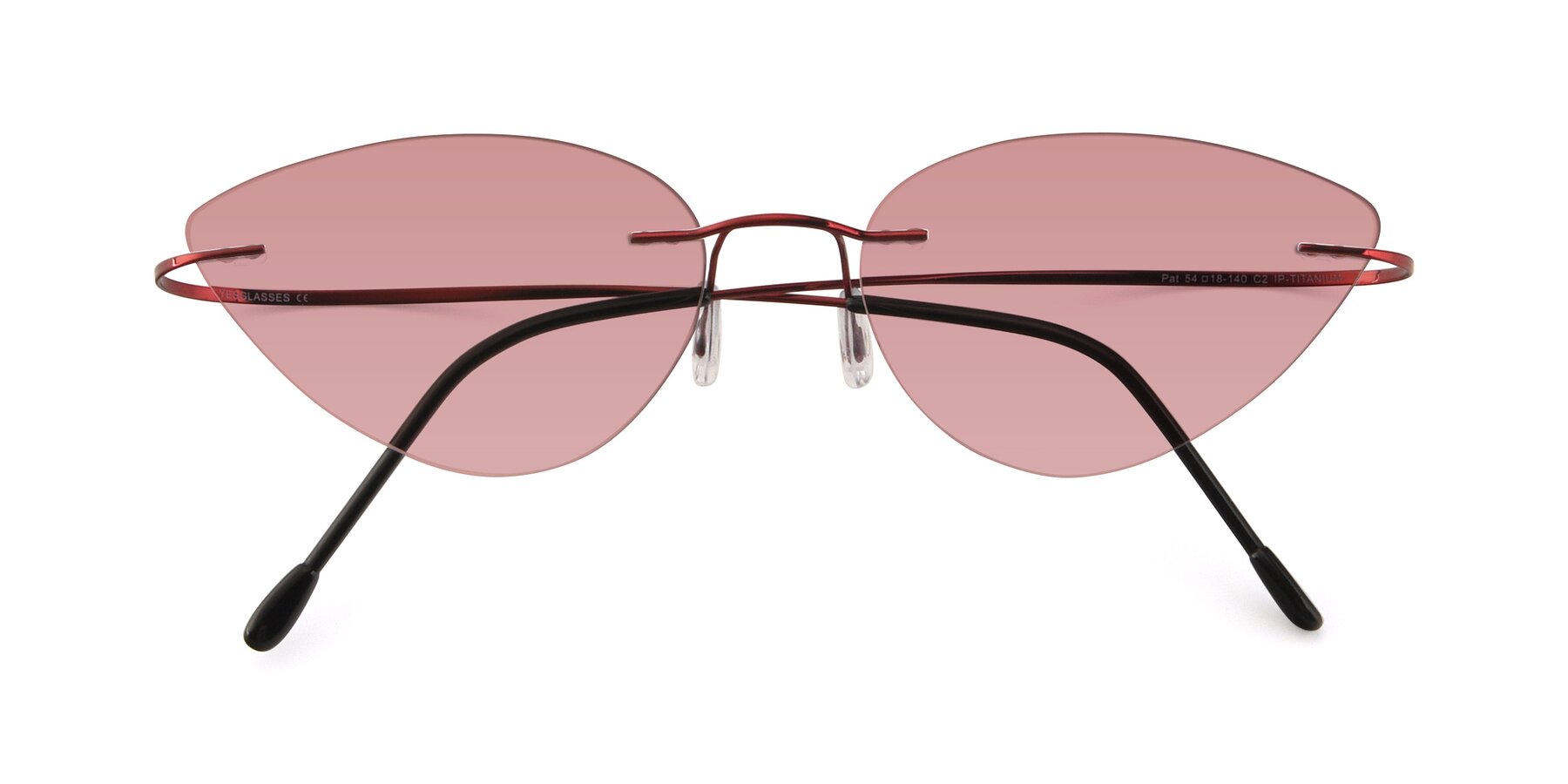 Folded Front of Pat in Wine with Medium Garnet Tinted Lenses