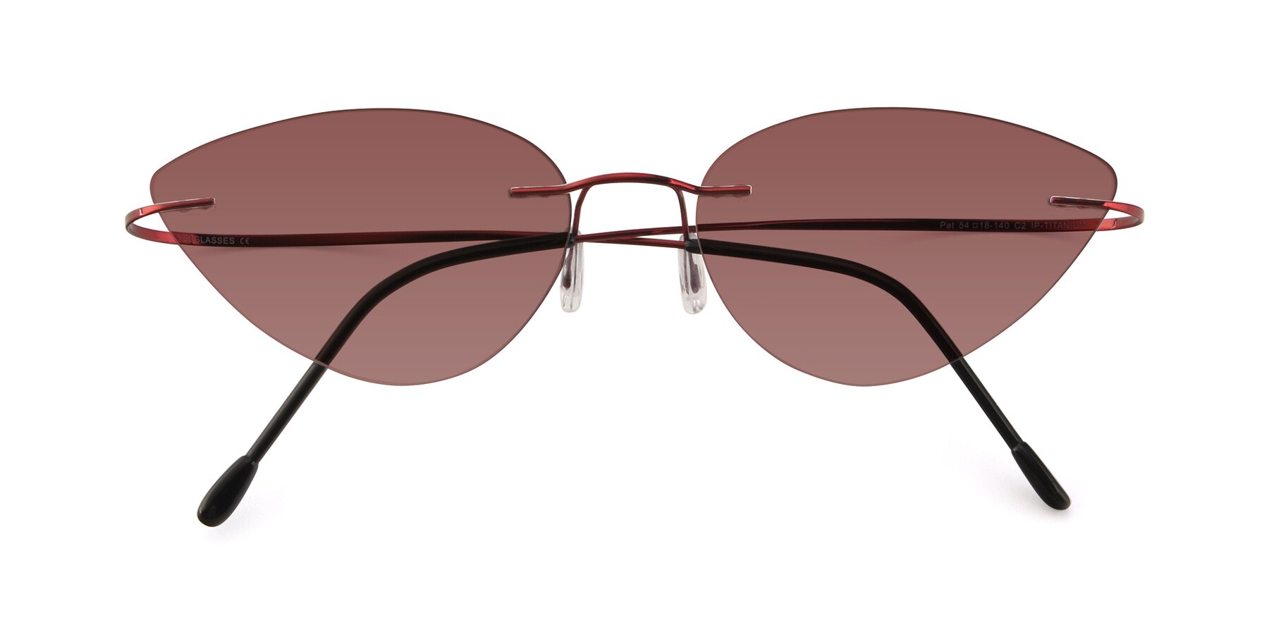 Folded Front of Pat in Wine with Garnet Tinted Lenses