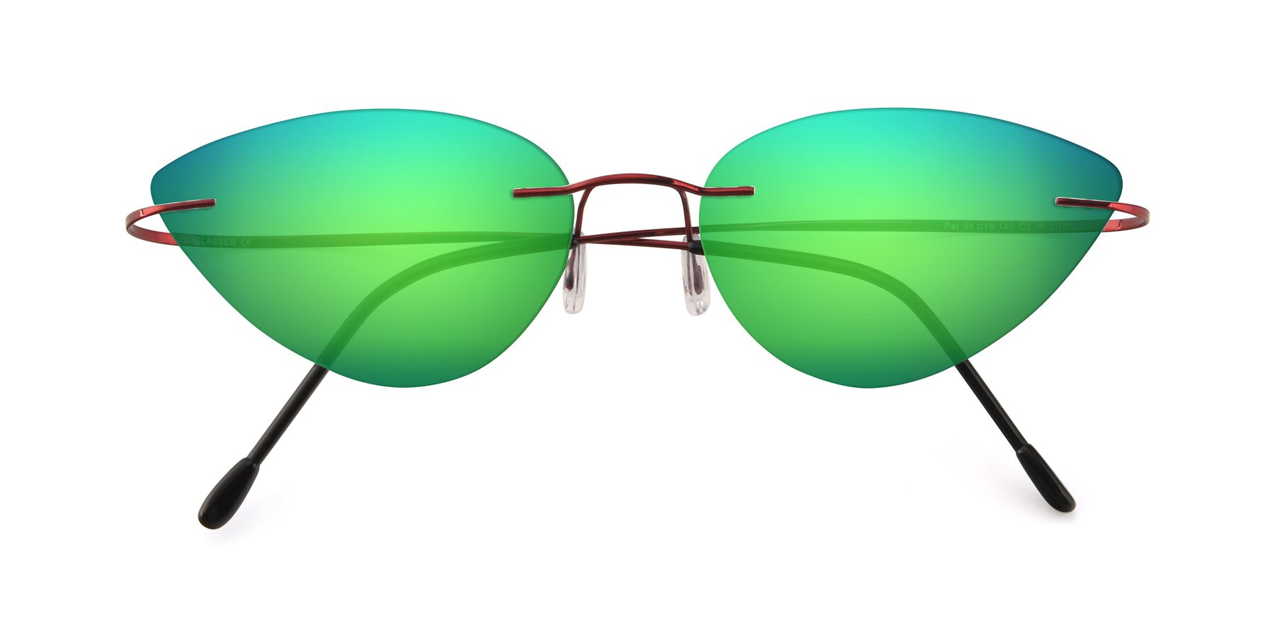 Folded Front of Pat in Wine with Green Mirrored Lenses