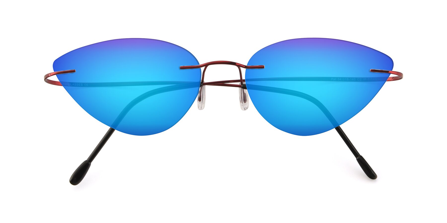 Folded Front of Pat in Wine with Blue Mirrored Lenses