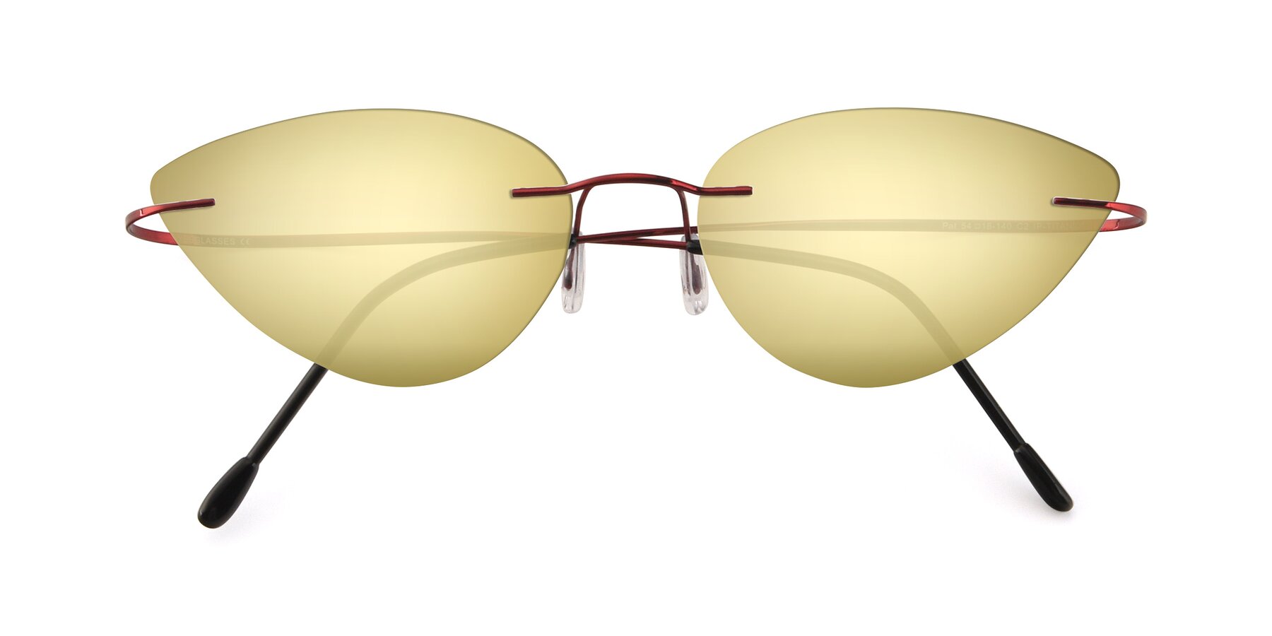 Folded Front of Pat in Wine with Gold Mirrored Lenses