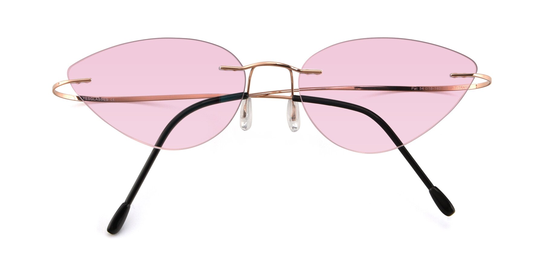 Folded Front of Pat in Rose Gold with Light Pink Tinted Lenses