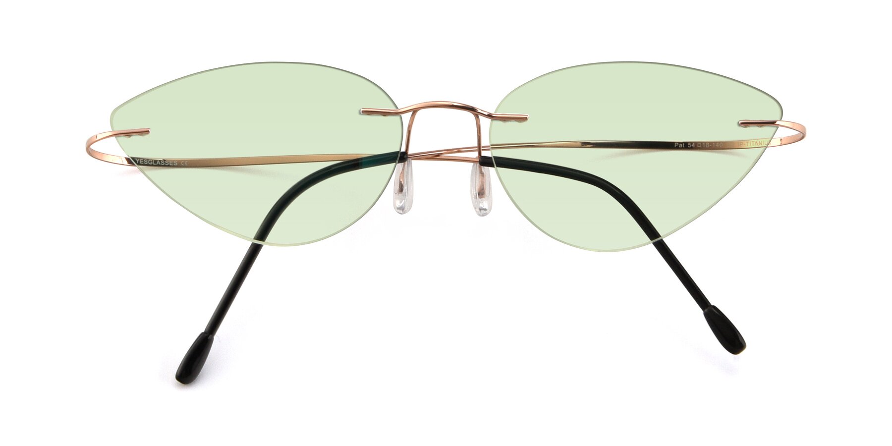 Folded Front of Pat in Rose Gold with Light Green Tinted Lenses