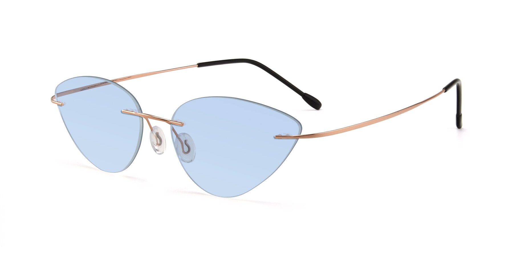 Angle of Pat in Rose Gold with Light Blue Tinted Lenses