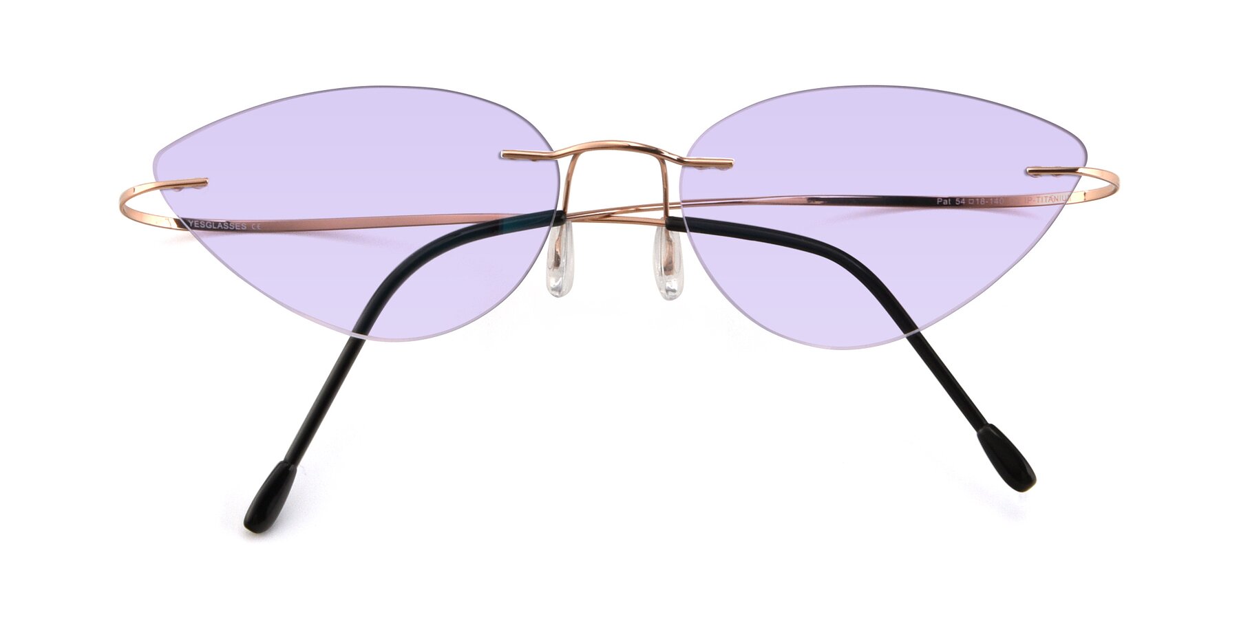 Folded Front of Pat in Rose Gold with Light Purple Tinted Lenses