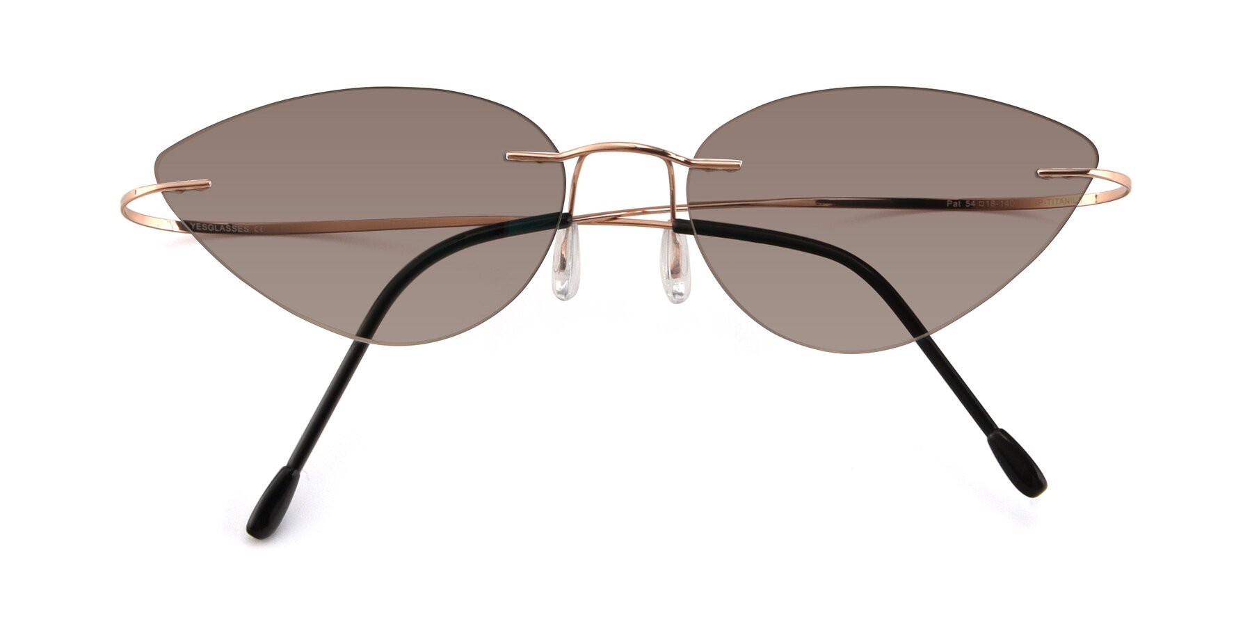 Folded Front of Pat in Rose Gold with Medium Brown Tinted Lenses