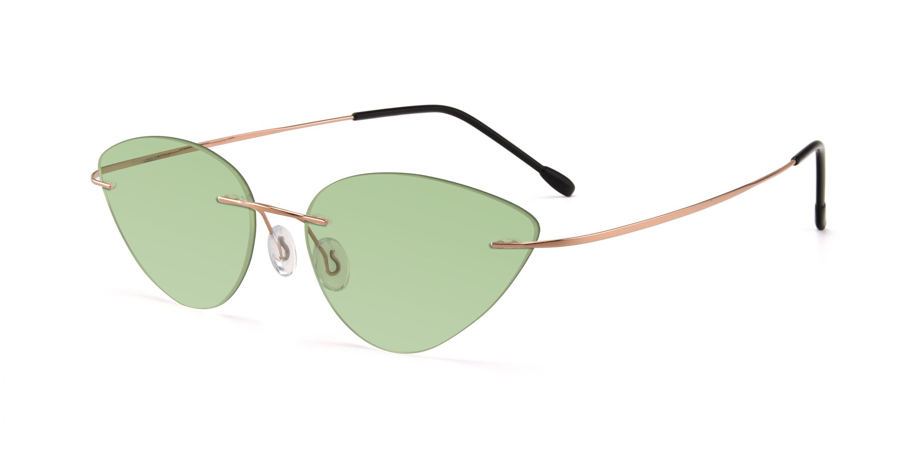 Angle of Pat in Rose Gold with Medium Green Tinted Lenses