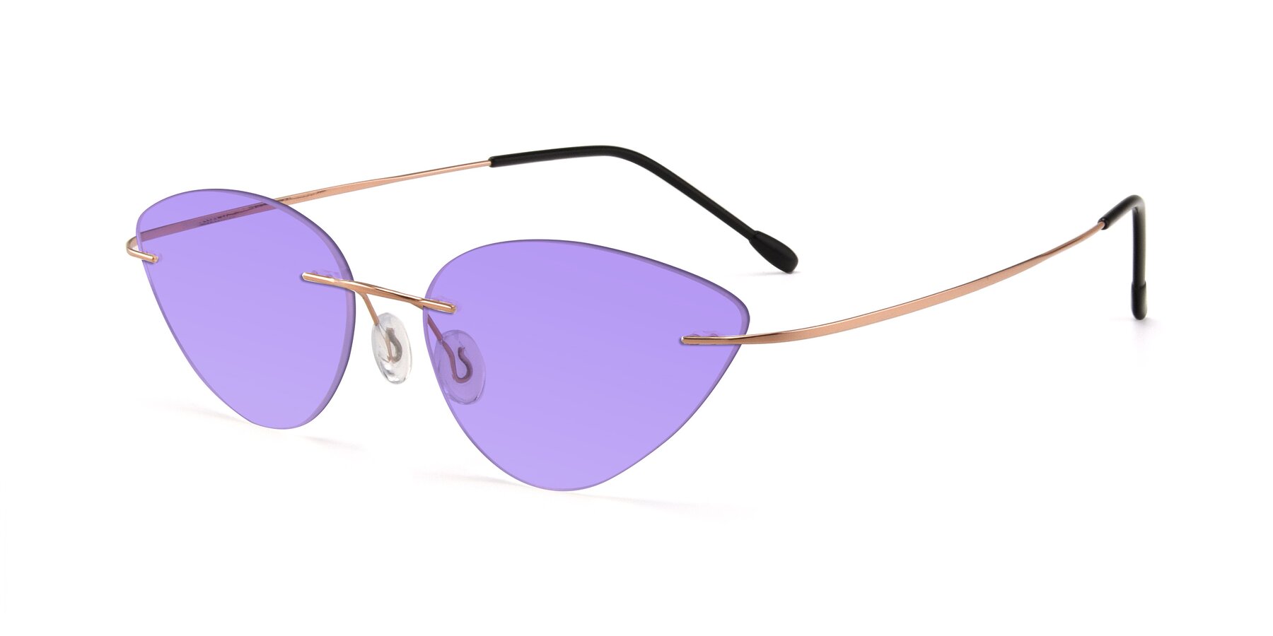 Angle of Pat in Rose Gold with Medium Purple Tinted Lenses