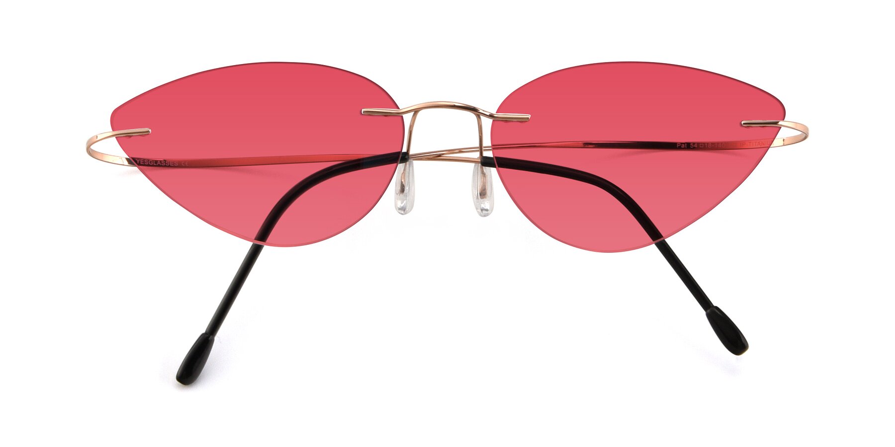 Folded Front of Pat in Rose Gold with Red Tinted Lenses