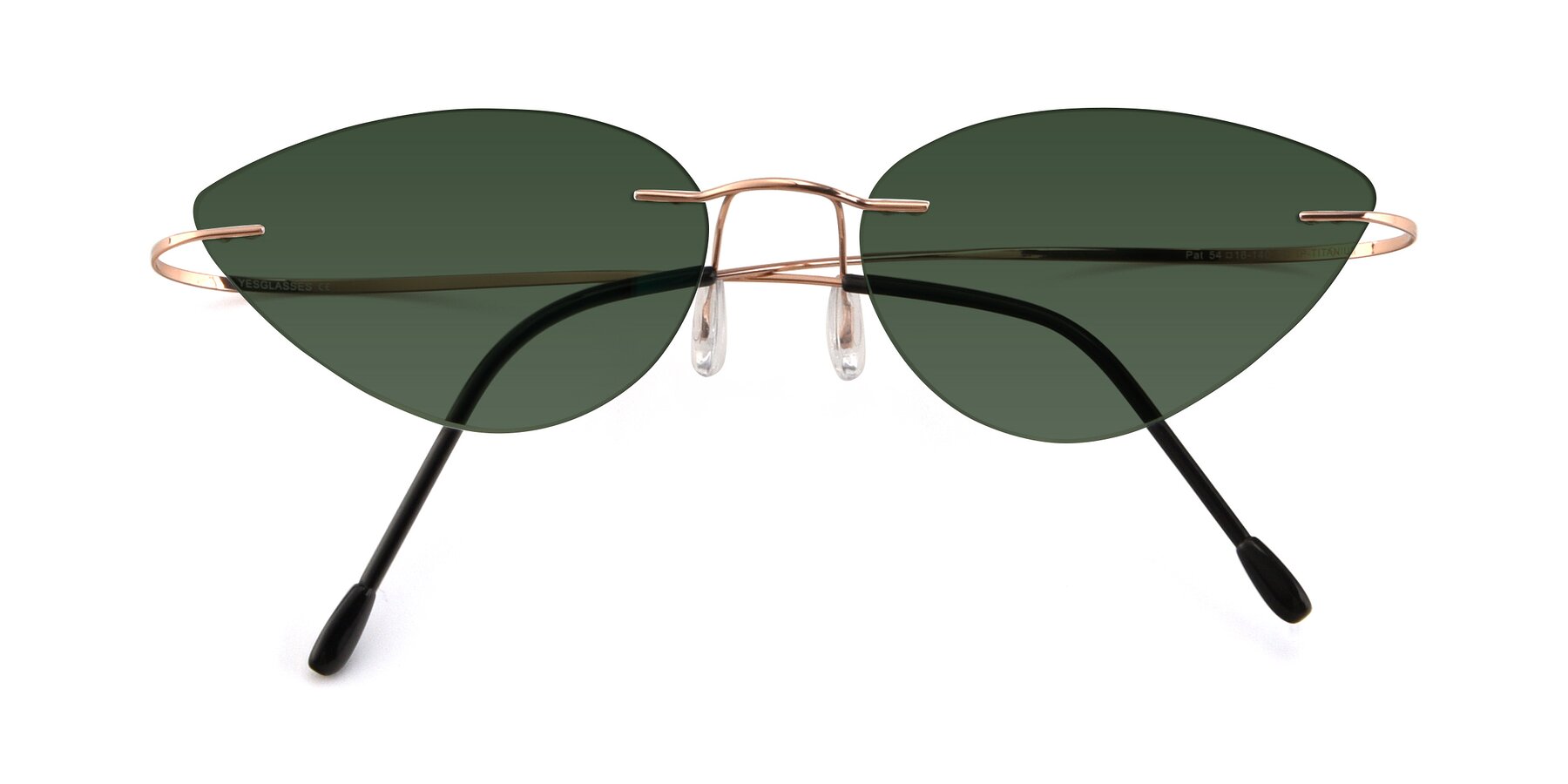 Folded Front of Pat in Rose Gold with Green Tinted Lenses