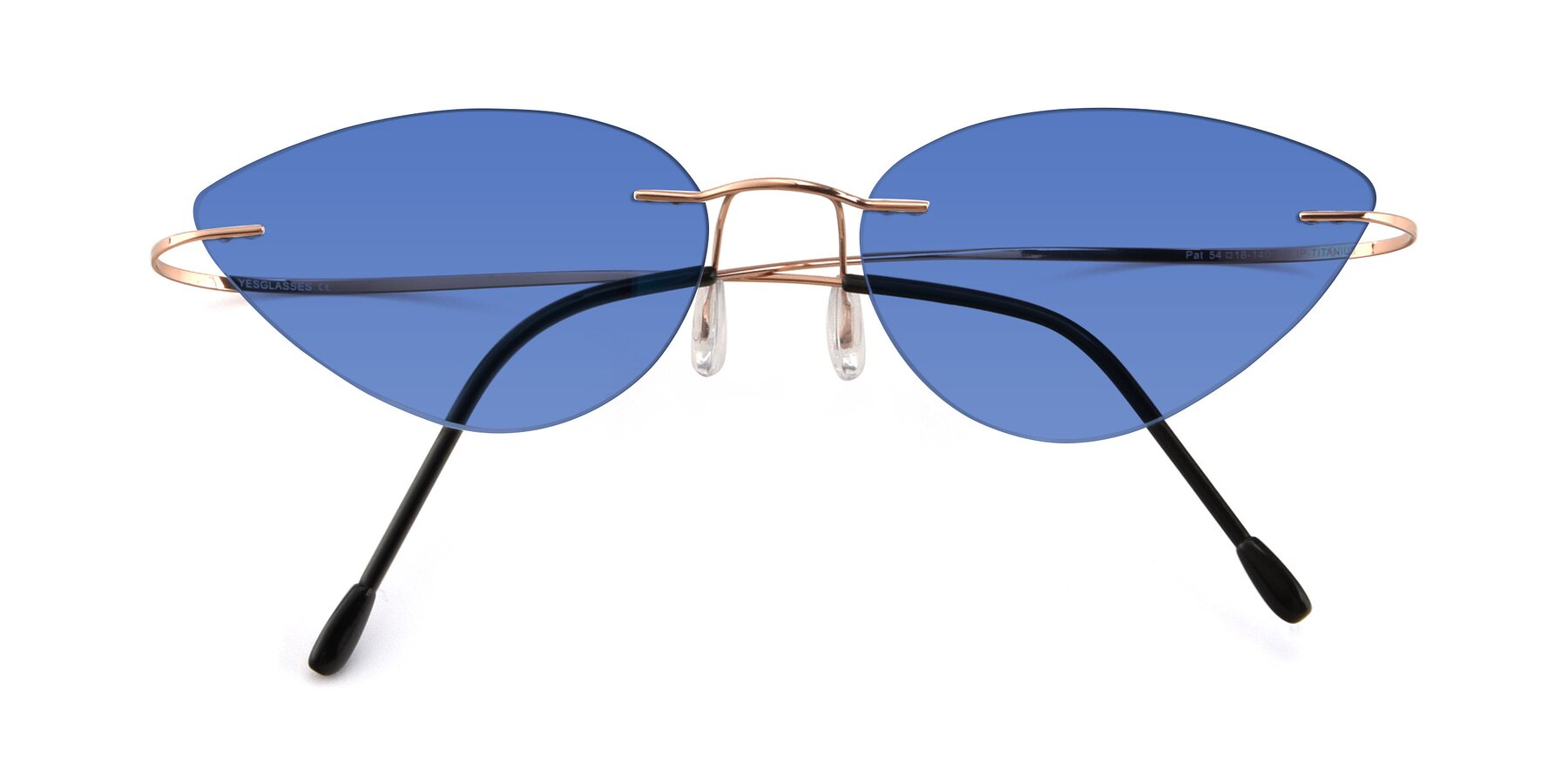 Folded Front of Pat in Rose Gold with Blue Tinted Lenses