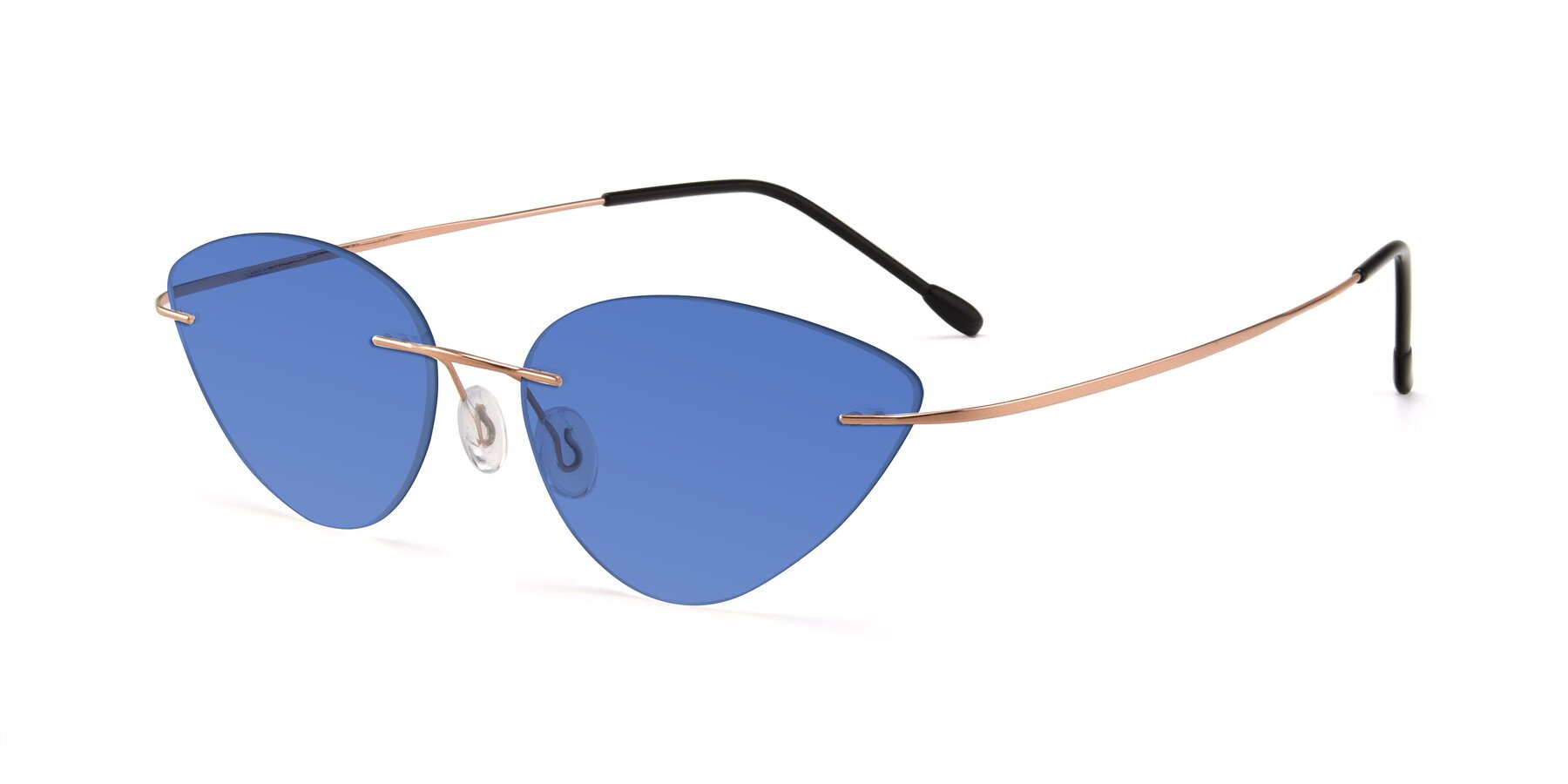 Angle of Pat in Rose Gold with Blue Tinted Lenses