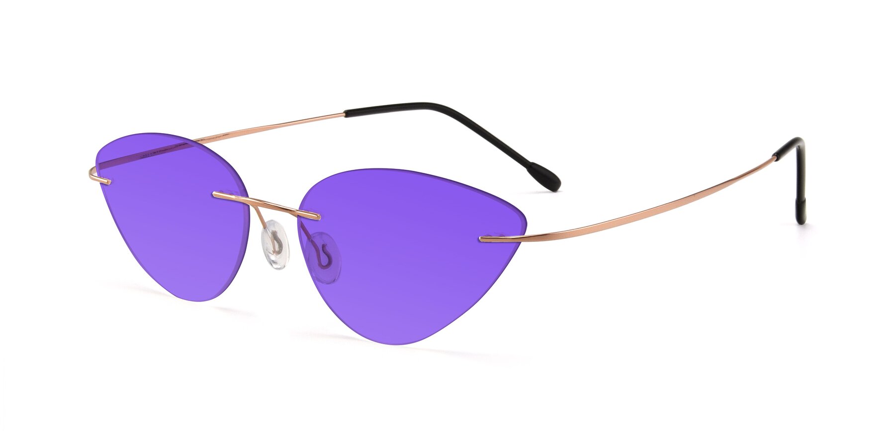 Angle of Pat in Rose Gold with Purple Tinted Lenses