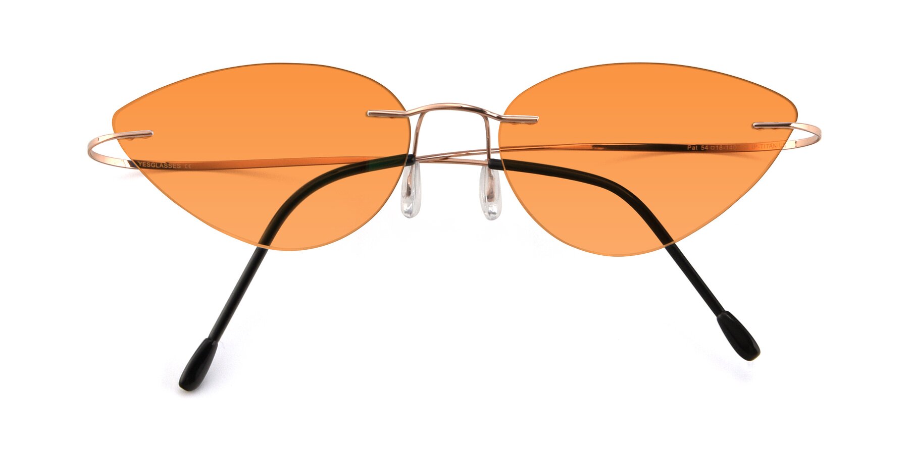 Folded Front of Pat in Rose Gold with Orange Tinted Lenses