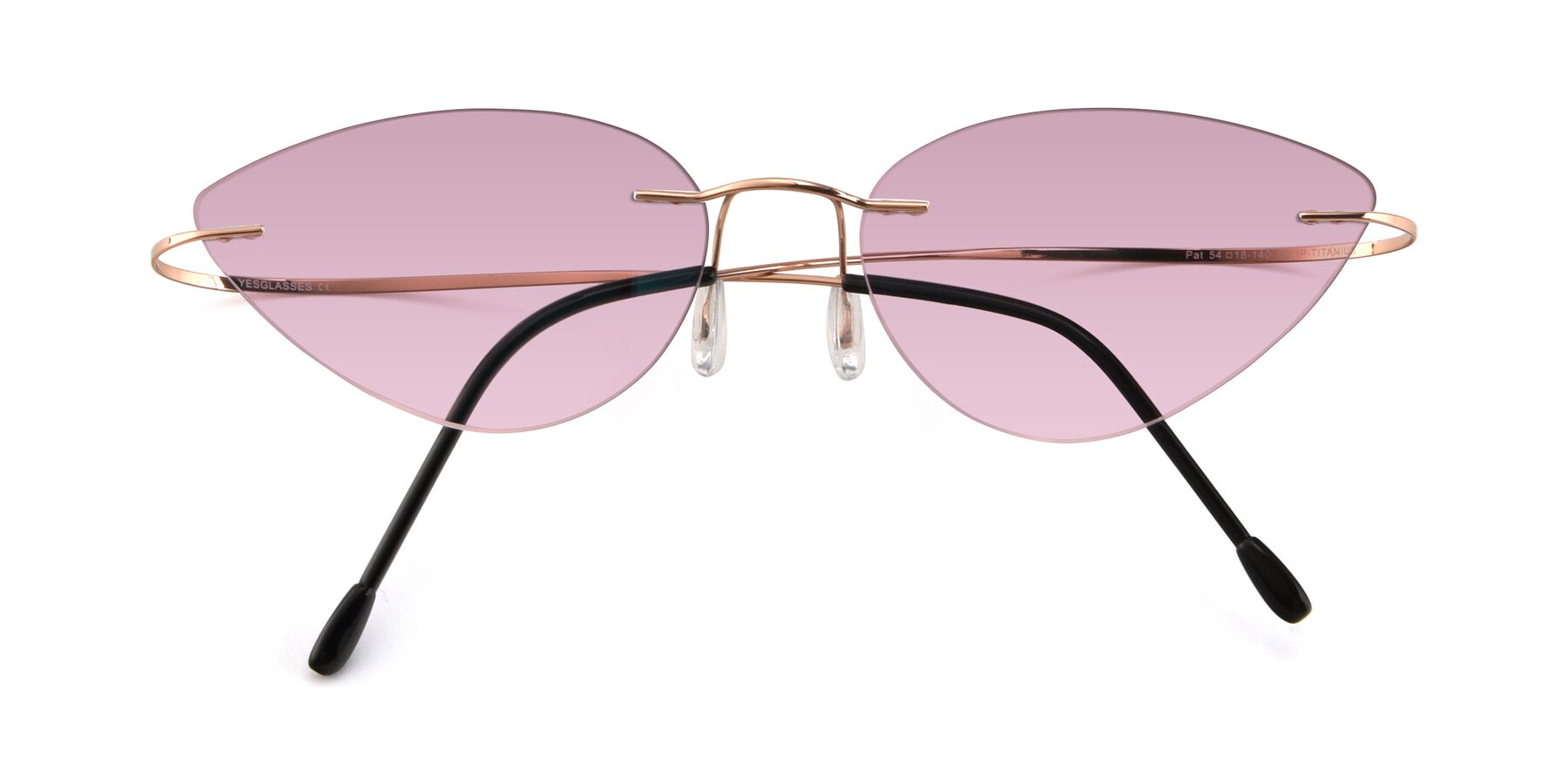 Folded Front of Pat in Rose Gold with Light Wine Tinted Lenses