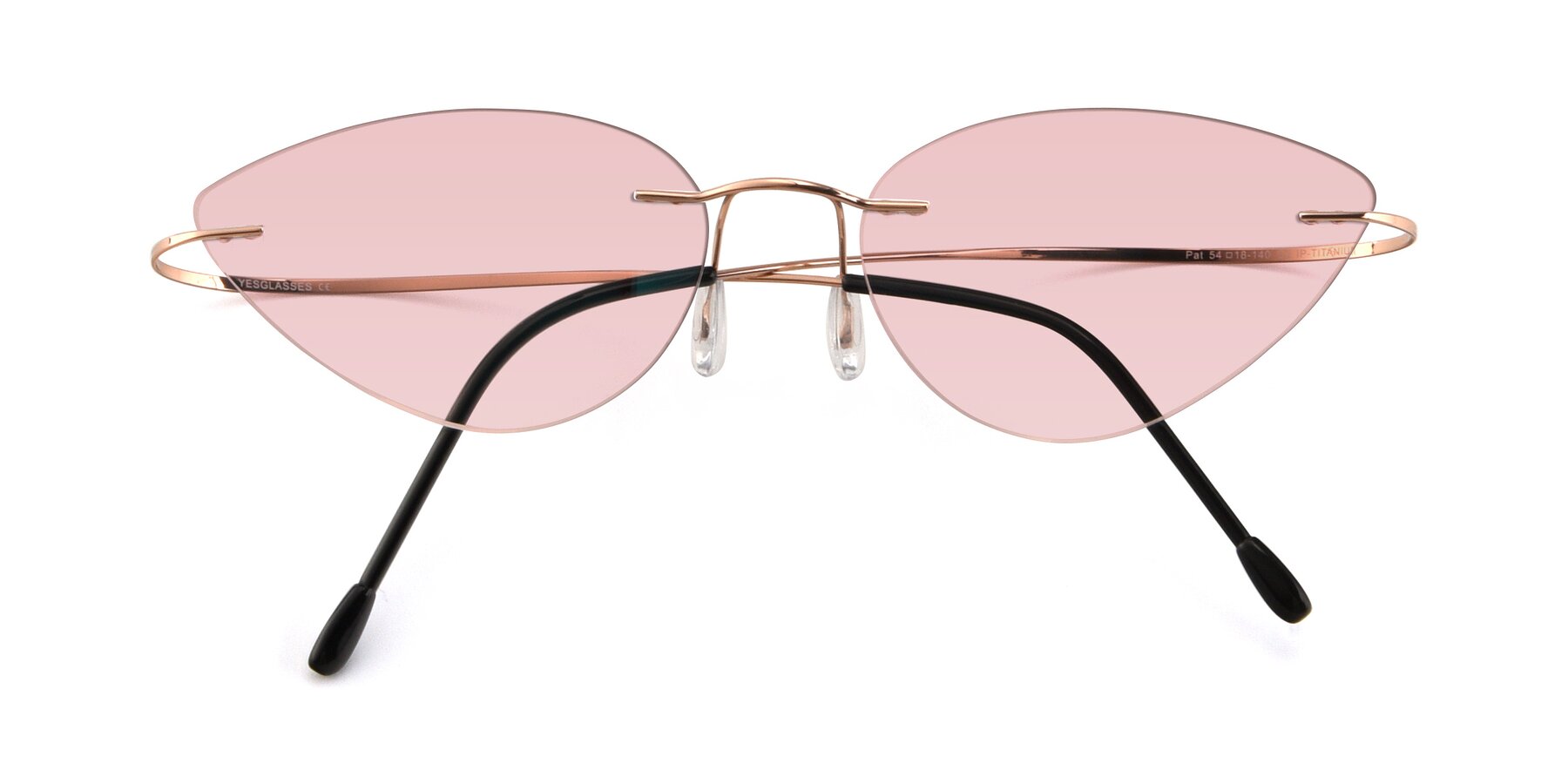 Folded Front of Pat in Rose Gold with Light Garnet Tinted Lenses