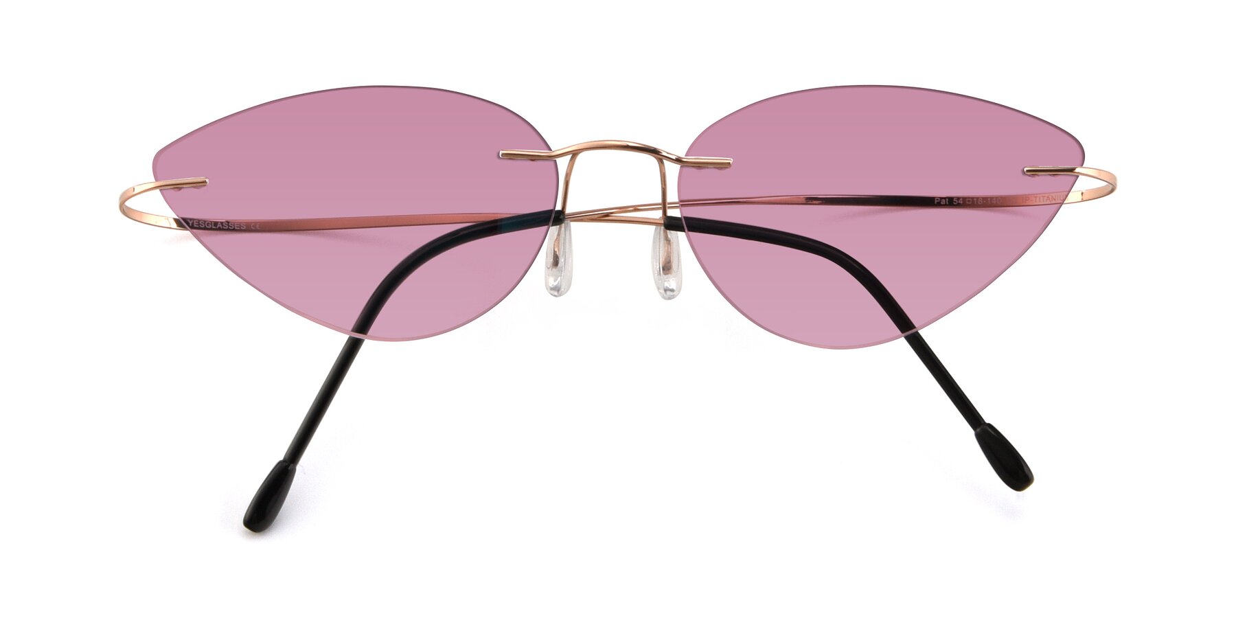 Folded Front of Pat in Rose Gold with Medium Wine Tinted Lenses