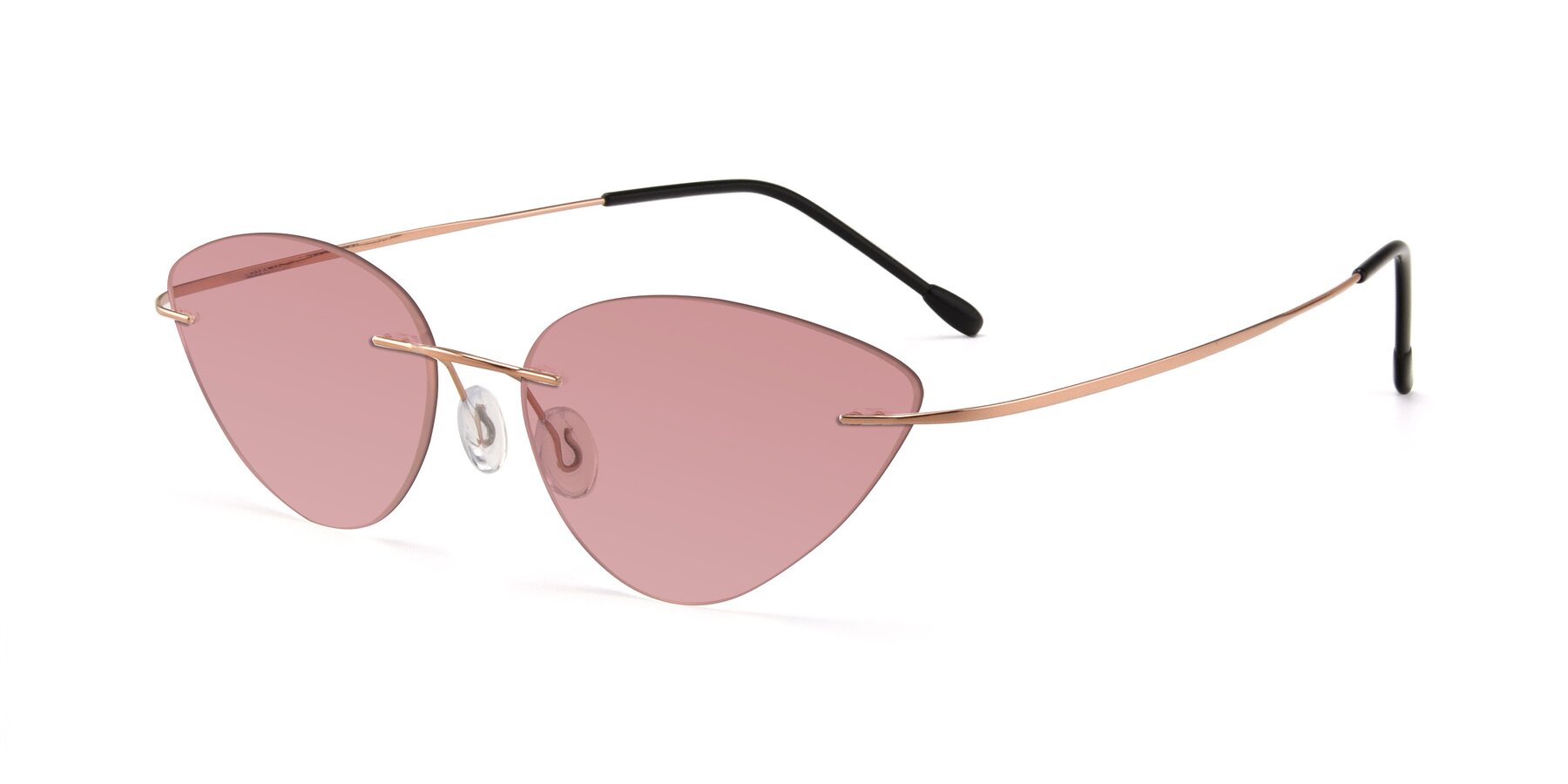 Angle of Pat in Rose Gold with Medium Garnet Tinted Lenses