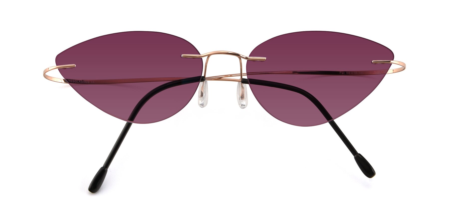 Folded Front of Pat in Rose Gold with Wine Tinted Lenses