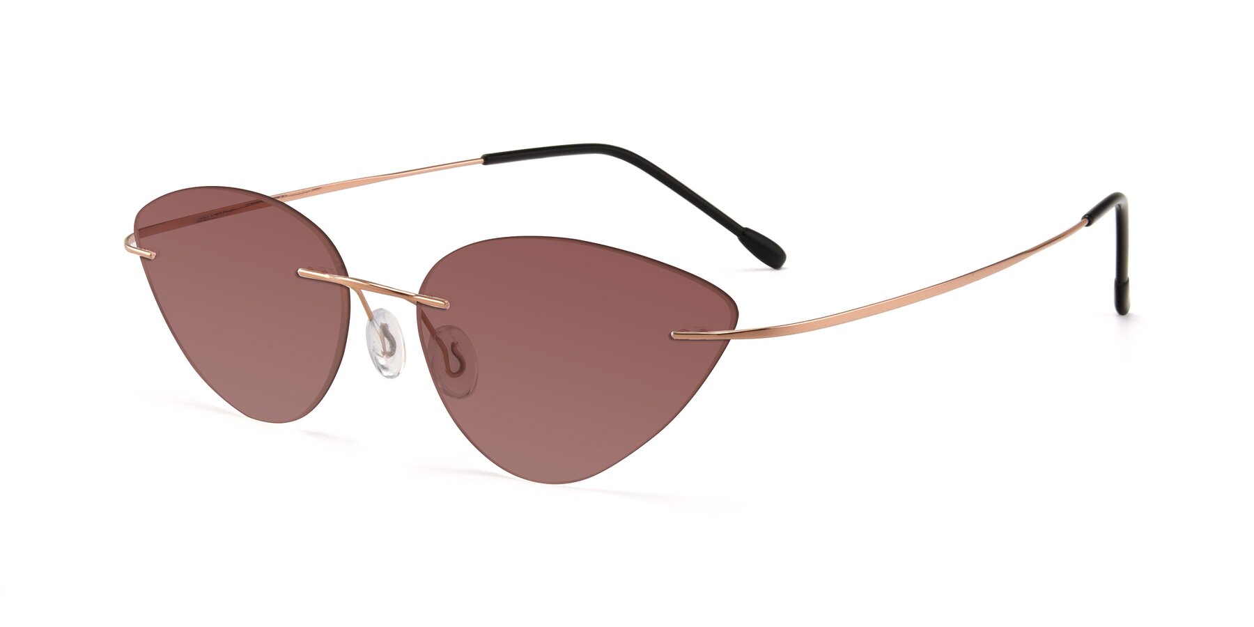 Angle of Pat in Rose Gold with Garnet Tinted Lenses