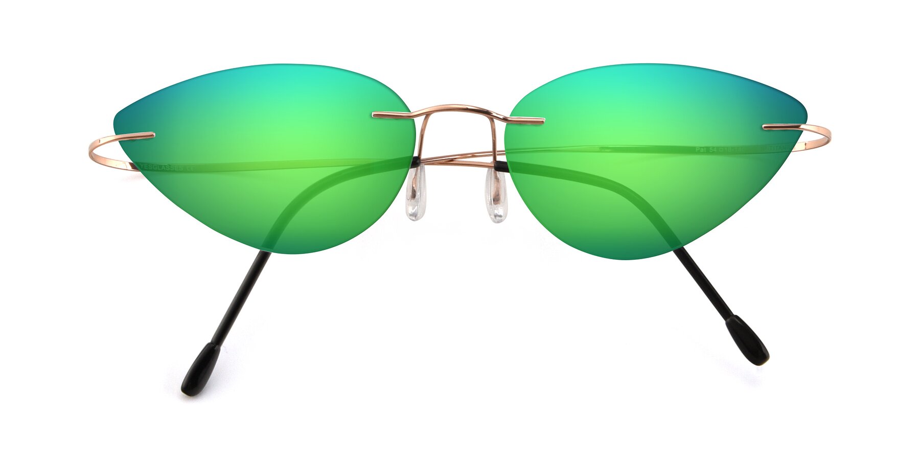 Folded Front of Pat in Rose Gold with Green Mirrored Lenses