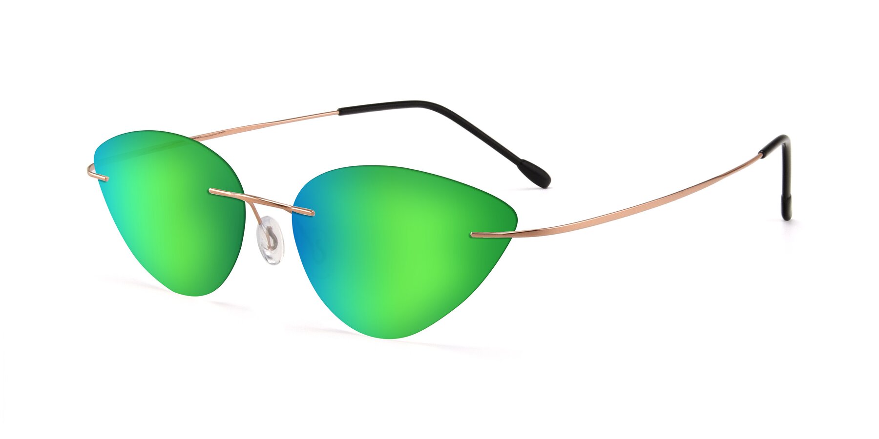 Angle of Pat in Rose Gold with Green Mirrored Lenses