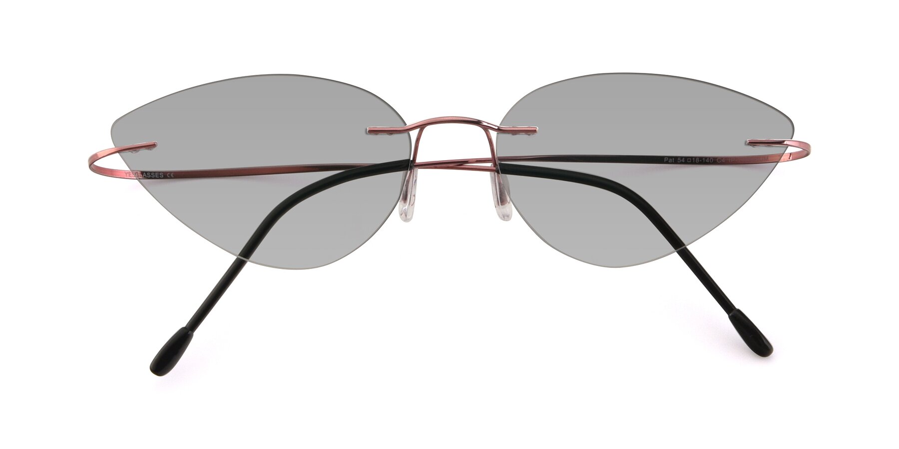 Folded Front of Pat in Light Pink with Light Gray Tinted Lenses