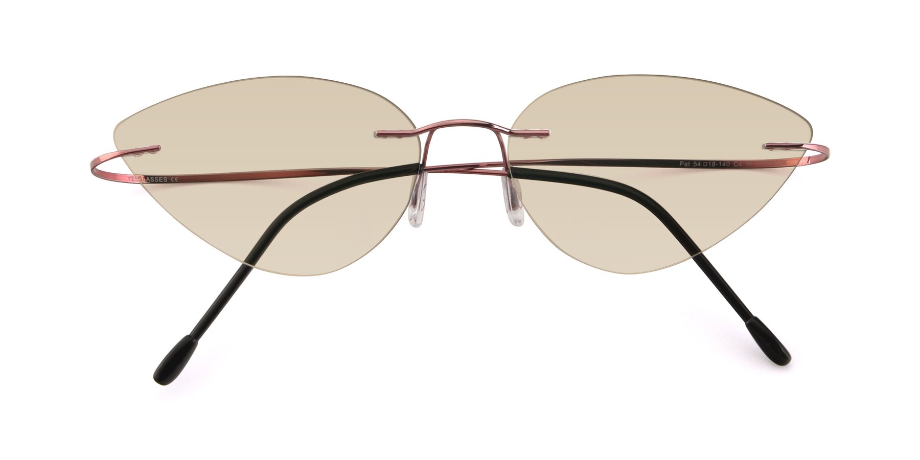 Folded Front of Pat in Light Pink with Light Brown Tinted Lenses