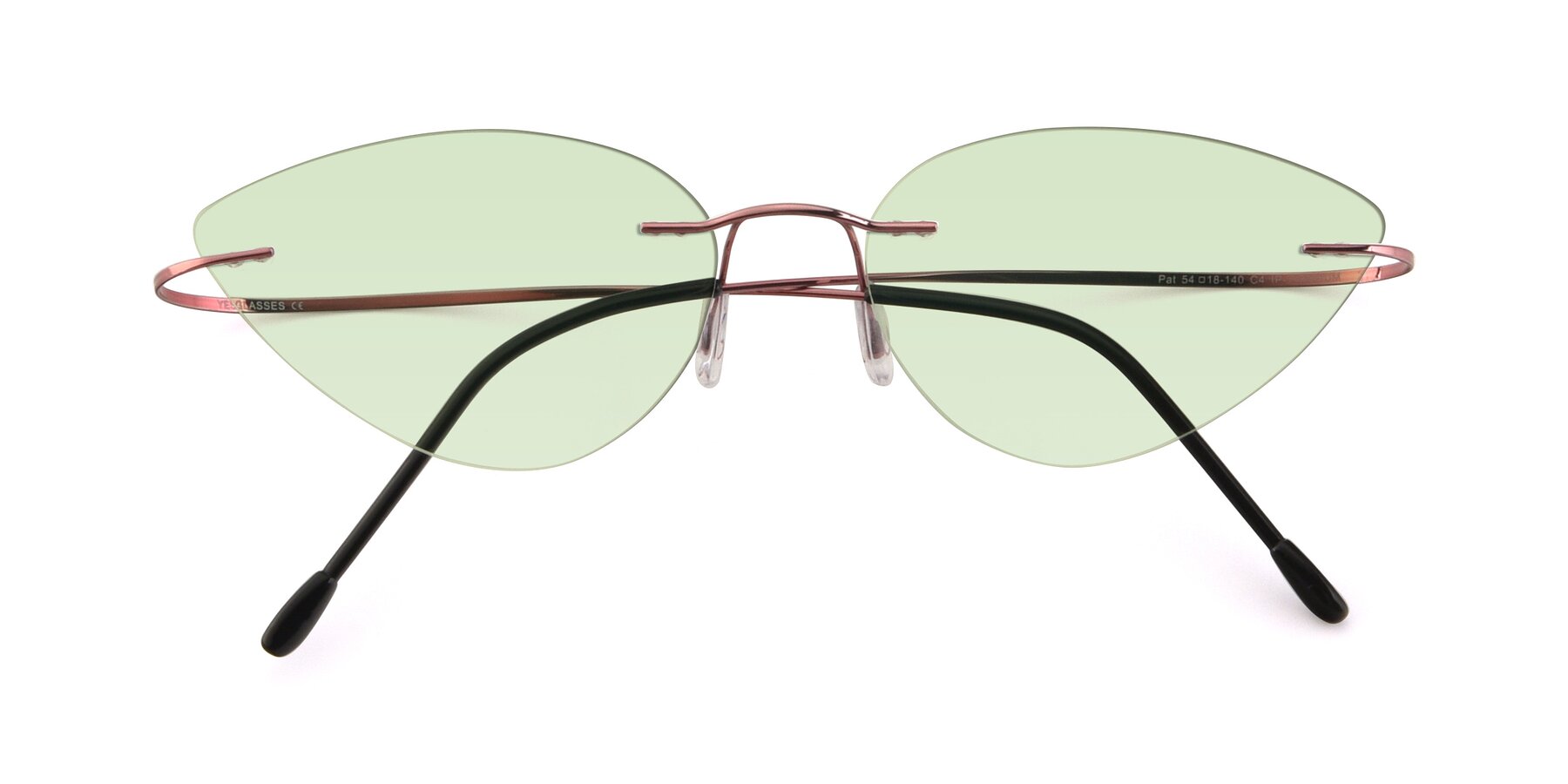Folded Front of Pat in Light Pink with Light Green Tinted Lenses