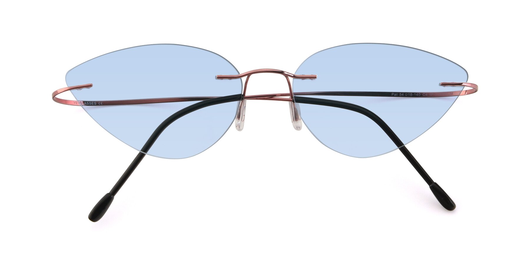 Folded Front of Pat in Light Pink with Light Blue Tinted Lenses