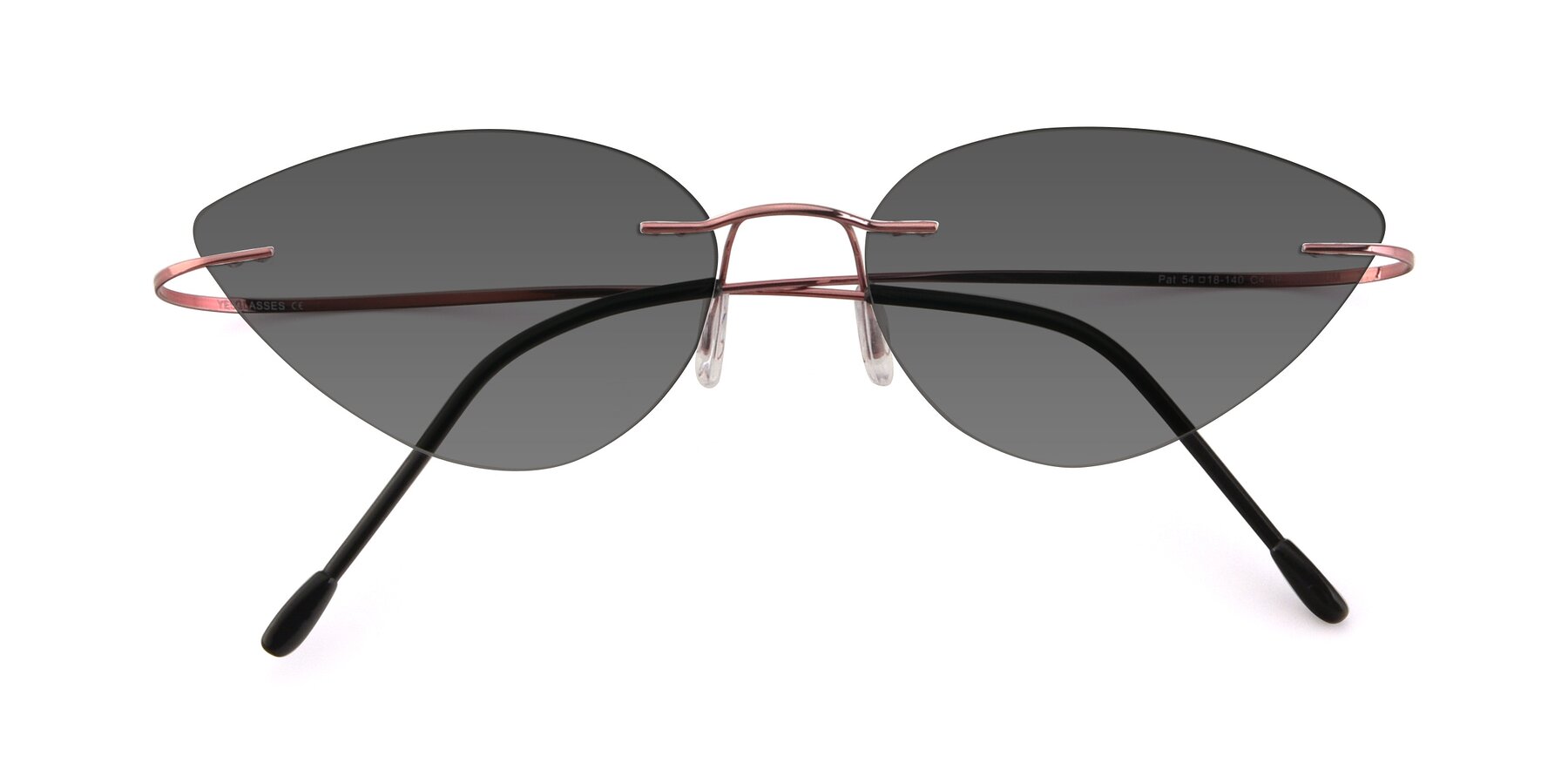 Folded Front of Pat in Light Pink with Medium Gray Tinted Lenses