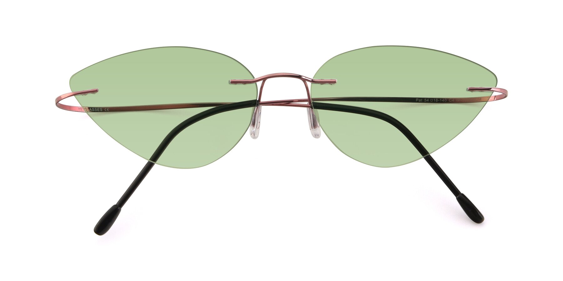 Folded Front of Pat in Light Pink with Medium Green Tinted Lenses