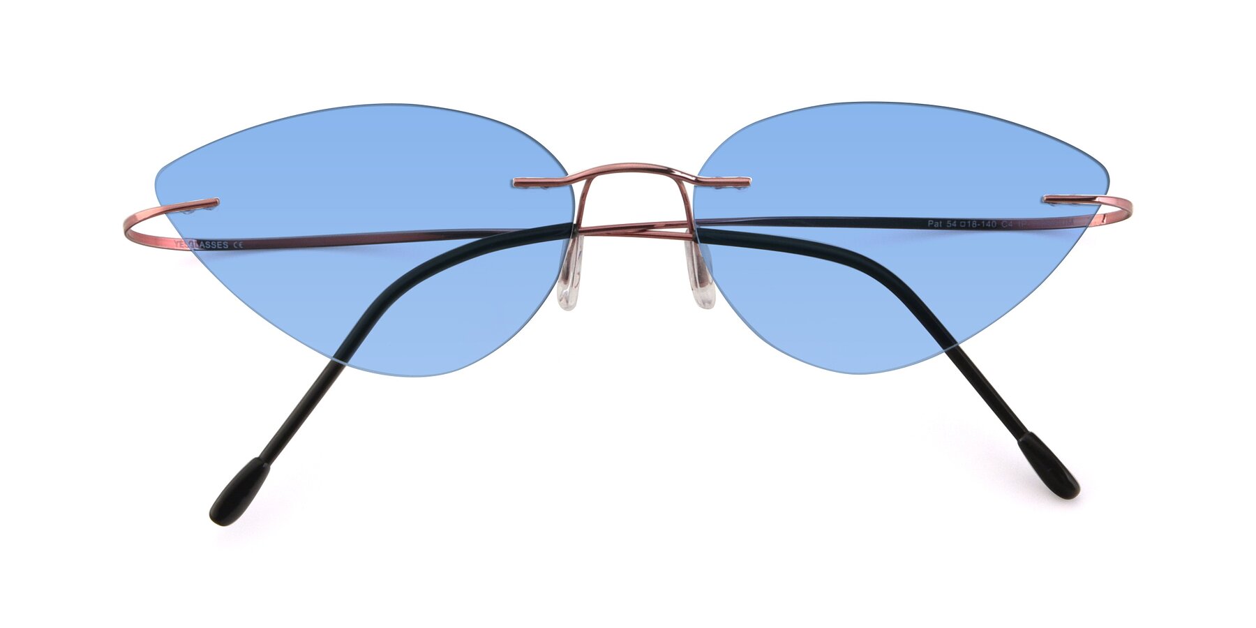 Folded Front of Pat in Light Pink with Medium Blue Tinted Lenses
