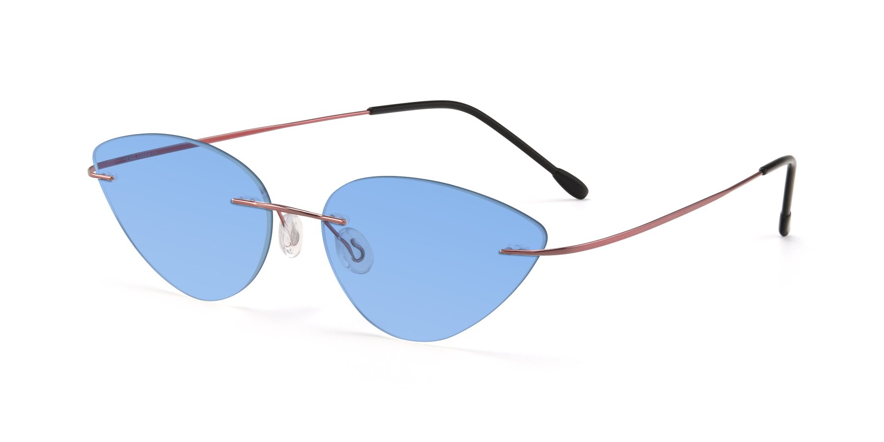 Angle of Pat in Light Pink with Medium Blue Tinted Lenses