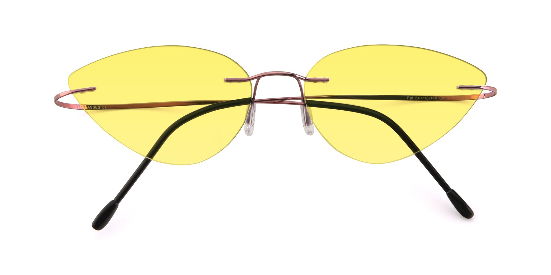 Folded Front of Pat in Light Pink with Medium Yellow Tinted Lenses