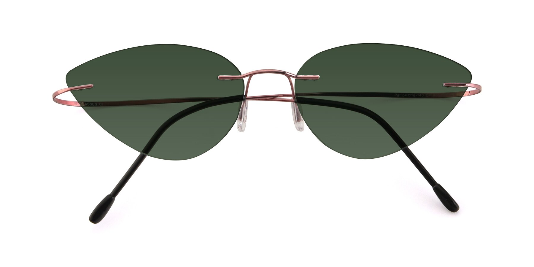 Folded Front of Pat in Light Pink with Green Tinted Lenses