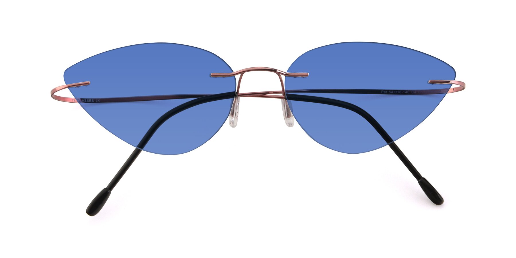 Folded Front of Pat in Light Pink with Blue Tinted Lenses