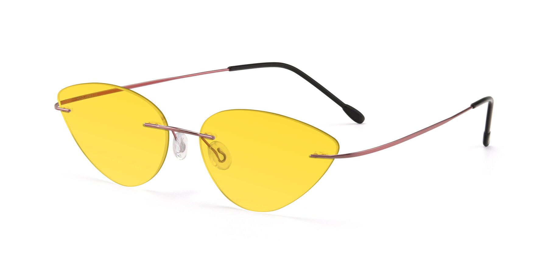 Angle of Pat in Light Pink with Yellow Tinted Lenses