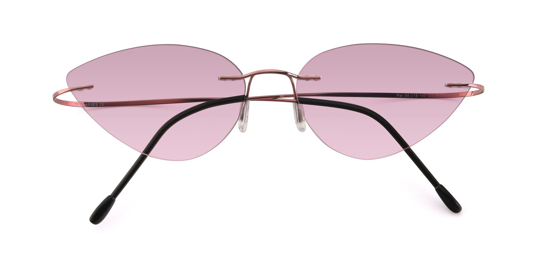 Folded Front of Pat in Light Pink with Light Wine Tinted Lenses