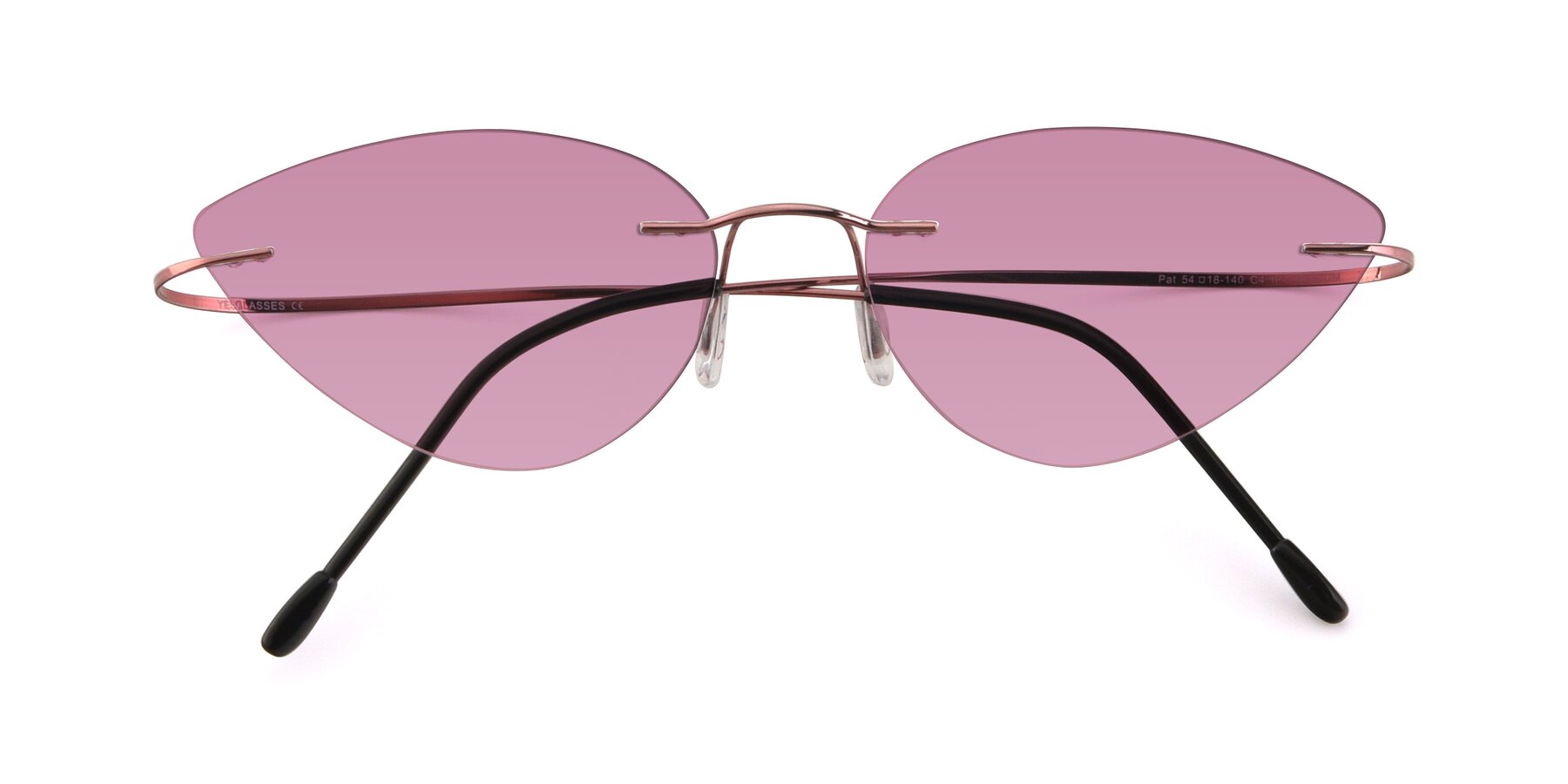 Folded Front of Pat in Light Pink with Medium Wine Tinted Lenses