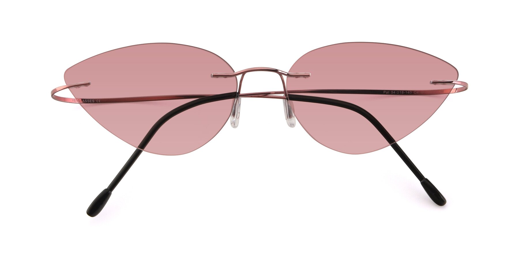 Folded Front of Pat in Light Pink with Medium Garnet Tinted Lenses