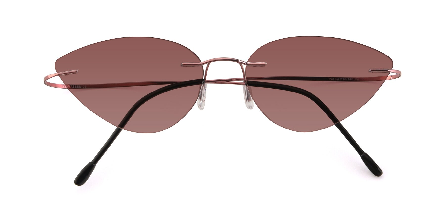 Folded Front of Pat in Light Pink with Garnet Tinted Lenses