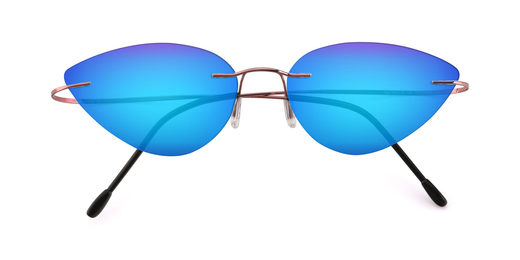 Folded Front of Pat in Light Pink with Blue Mirrored Lenses