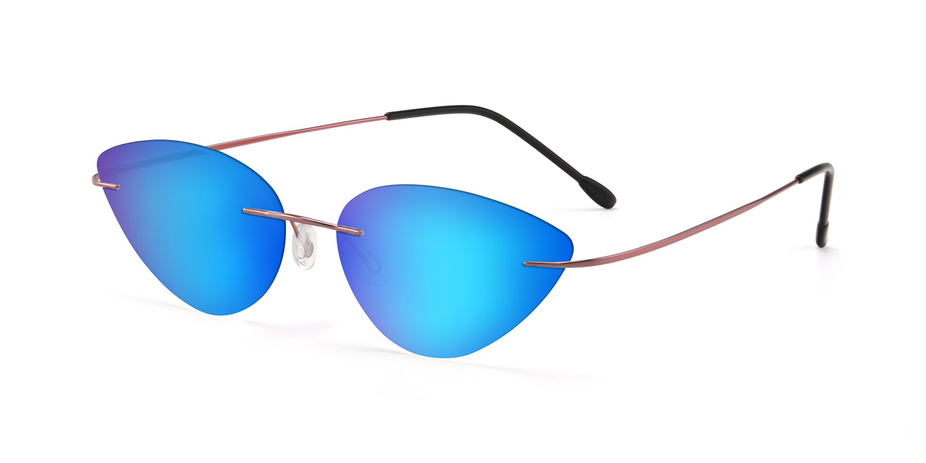 Angle of Pat in Light Pink with Blue Mirrored Lenses