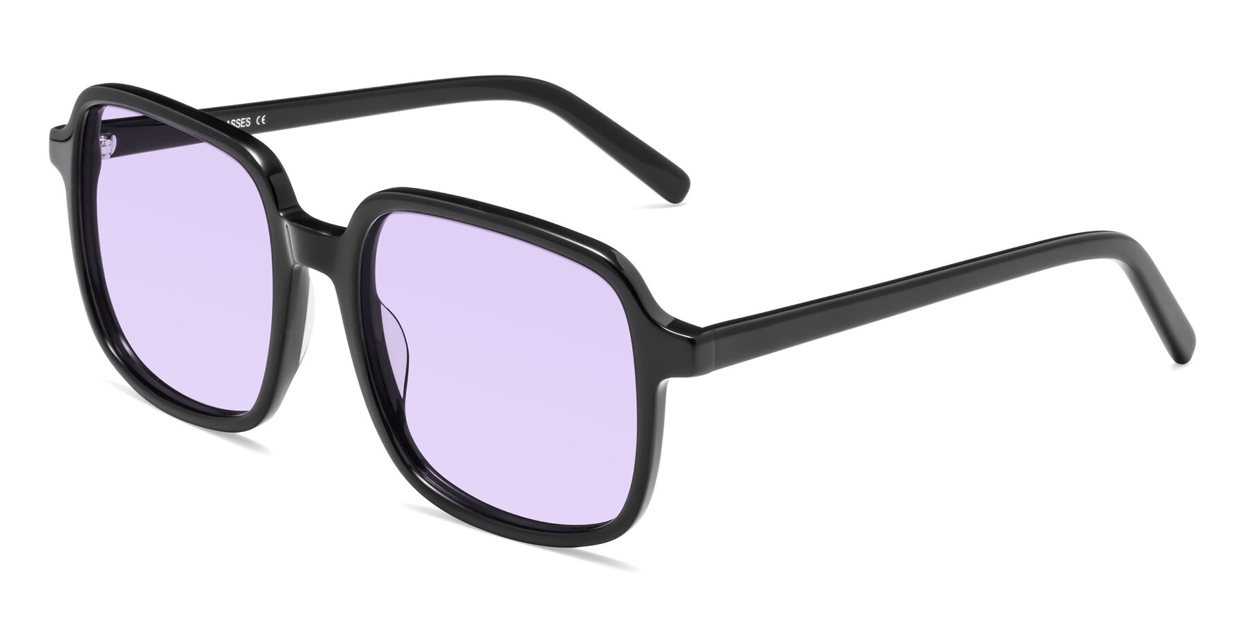 Black Hipster Oversized Square Tinted Sunglasses with Light Purple Sunwear Lenses Water