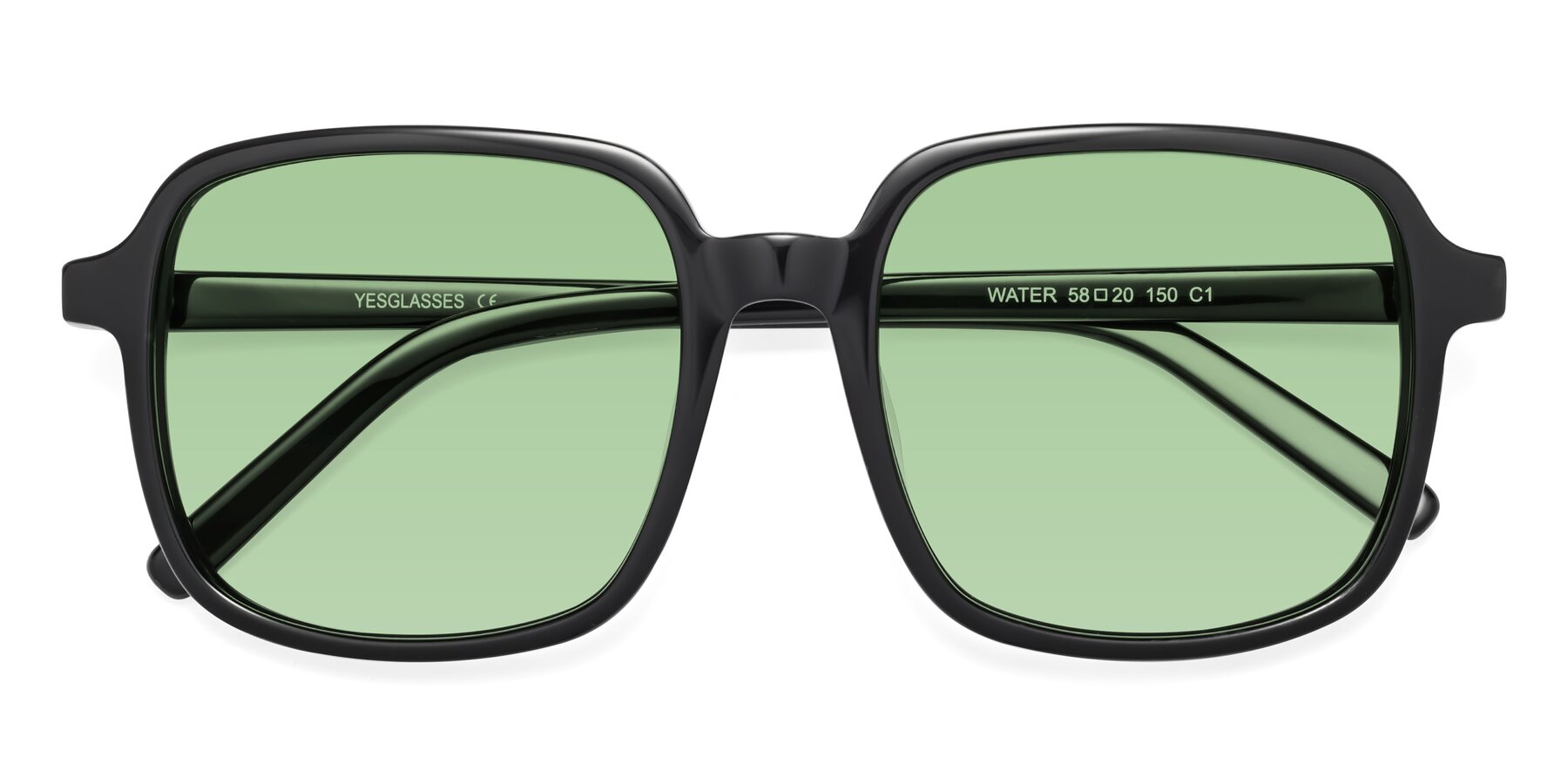Folded Front of Water in Black with Medium Green Tinted Lenses